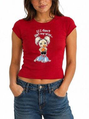 Girls' Red Graphic Crop Top with Attitude - Kids' Tee